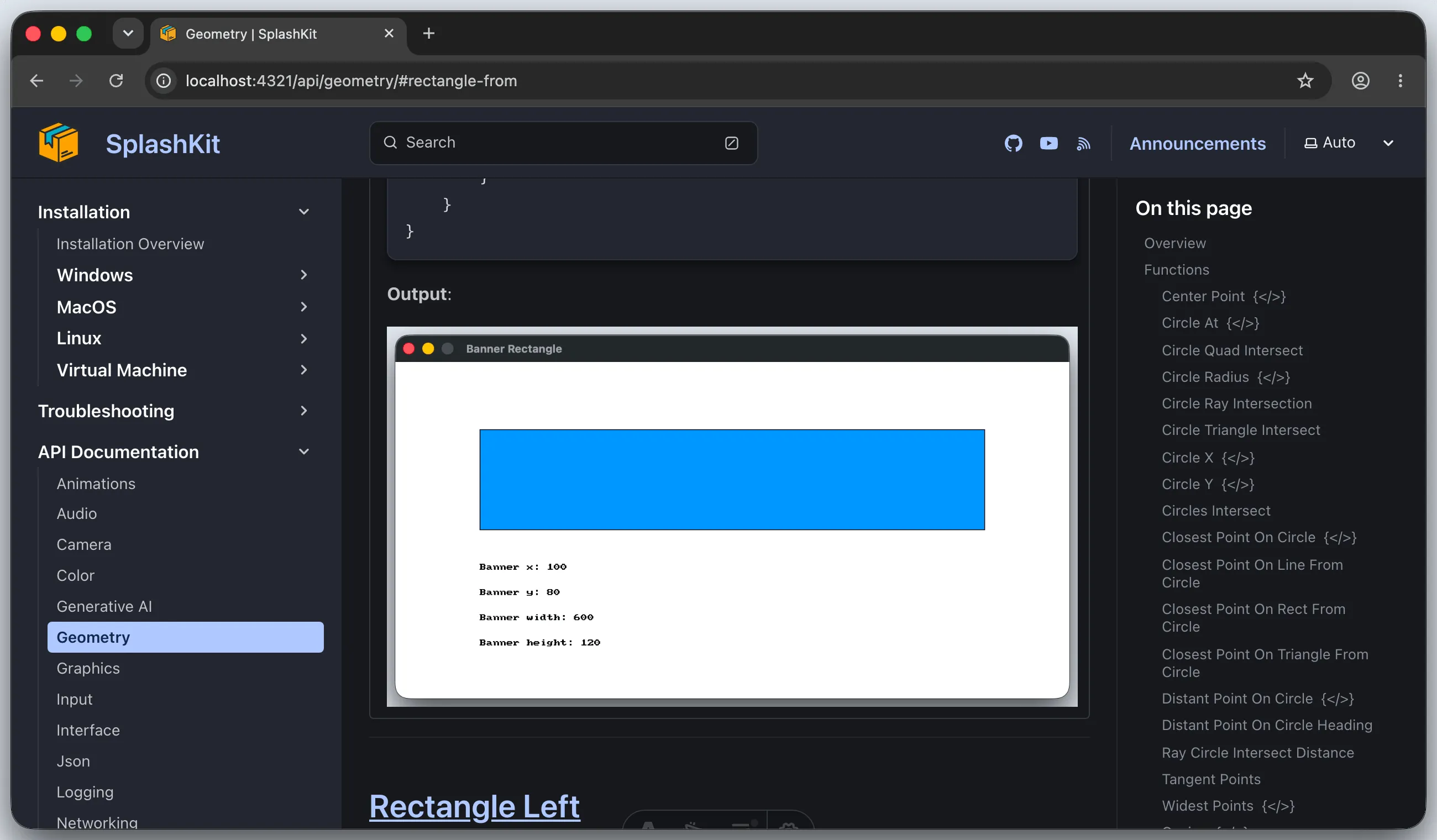 Browser showing the Output picture at the bottom of the example